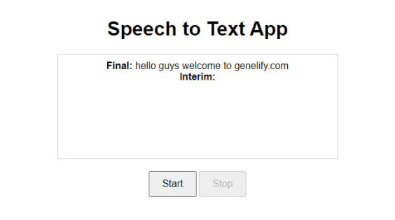 Creating a Speech-to-Text Application with JavaScript - Final Result - Genelify